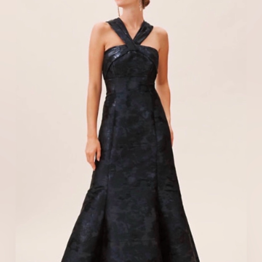 Aidan Mattox Halter Mermaid Silhouette Gown Dress Floral Midnight Blue NWT SZ 0